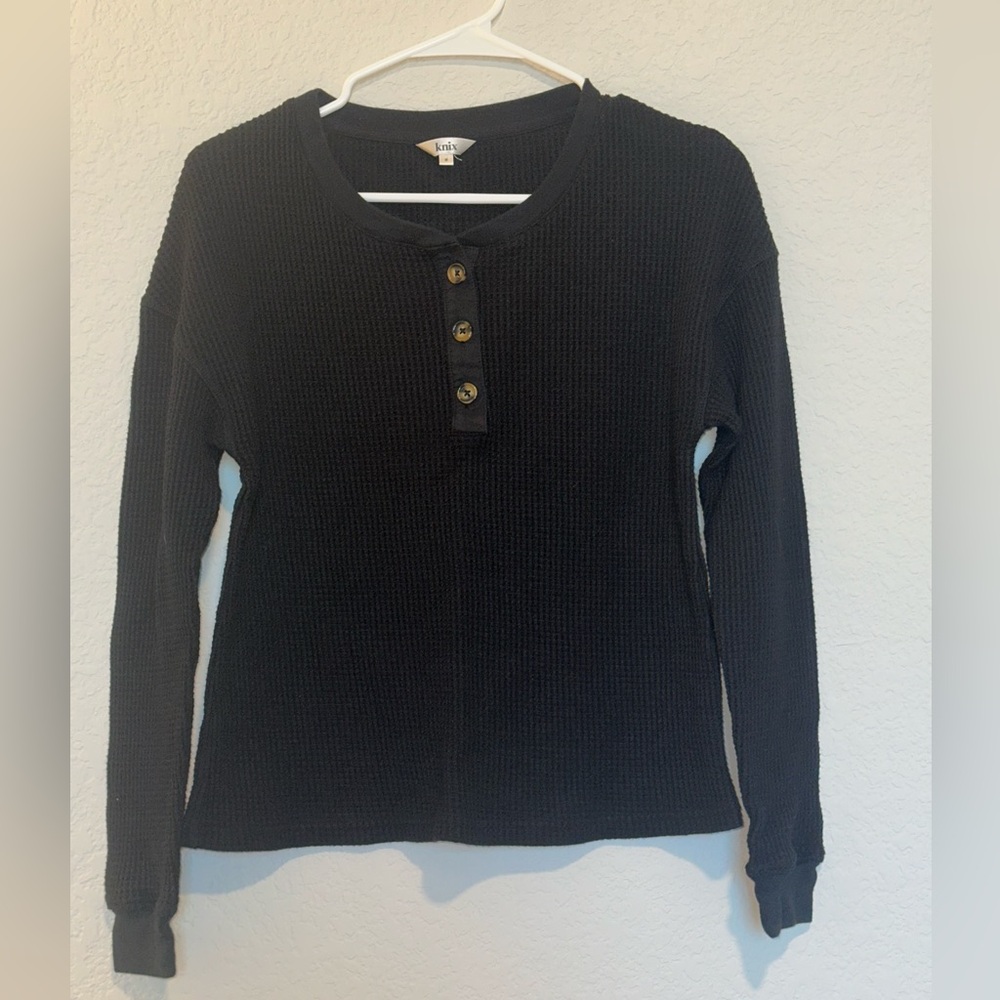 Black Knix waffle Henley in black, medium
